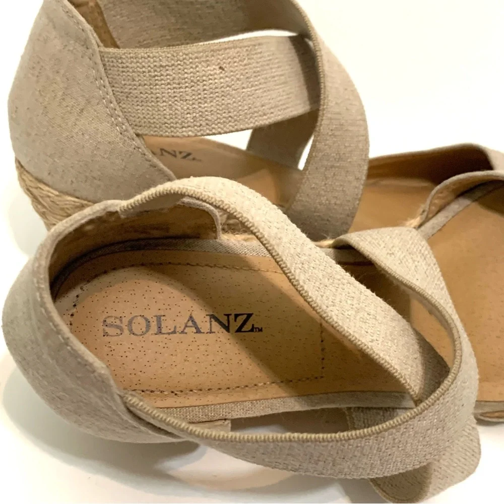 Solanz Tan Metallic Gold Helena Espadrilles With Elastic Straps Size 9 Summer